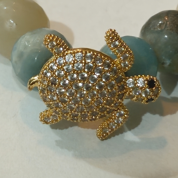 NEW Anthropologie Stone Turtle Bracelet Multicolor Gold Crystals Summer Vacation - Picture 2 of 6